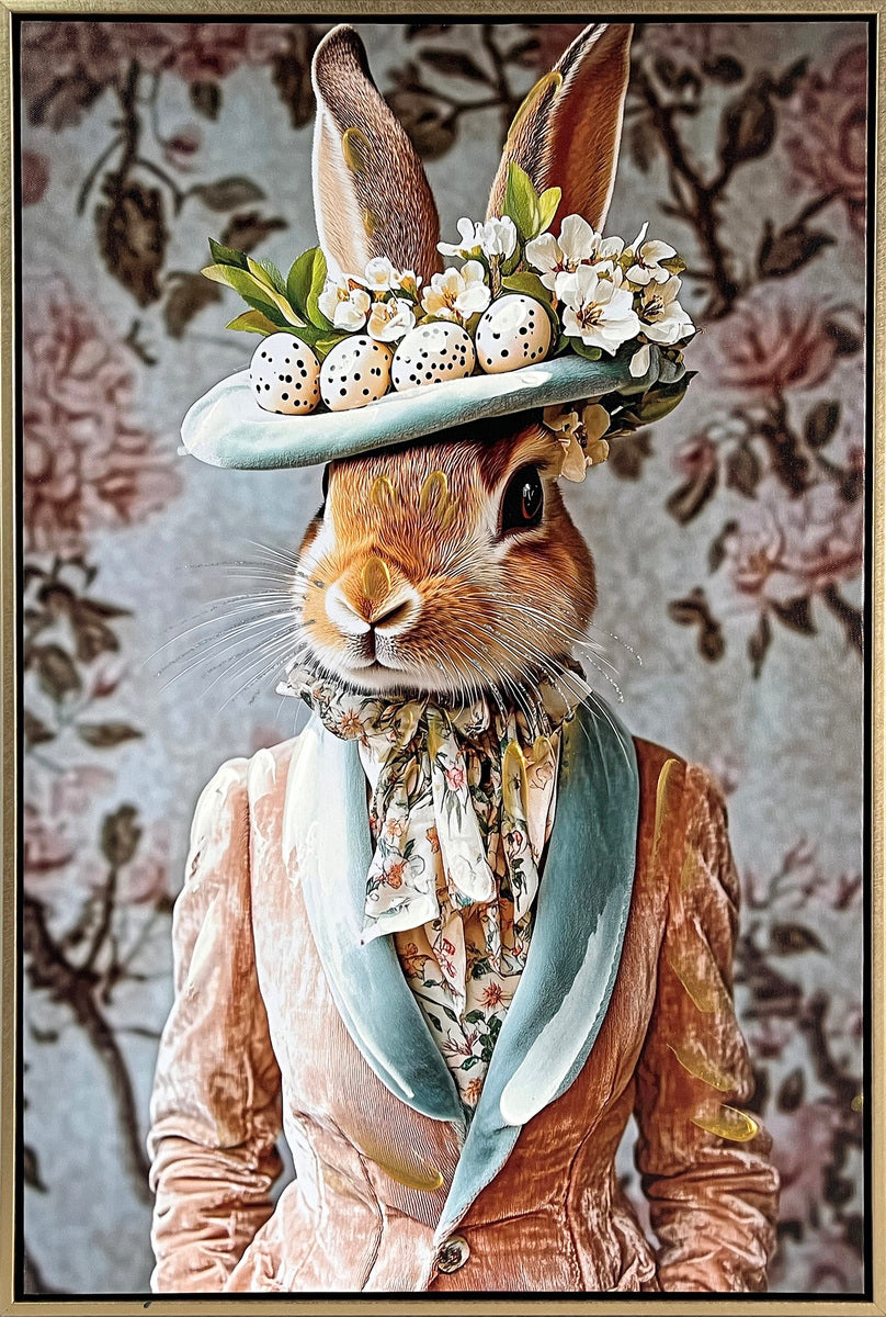 Garden Hare I Hand-Embellished Canvas in Frame