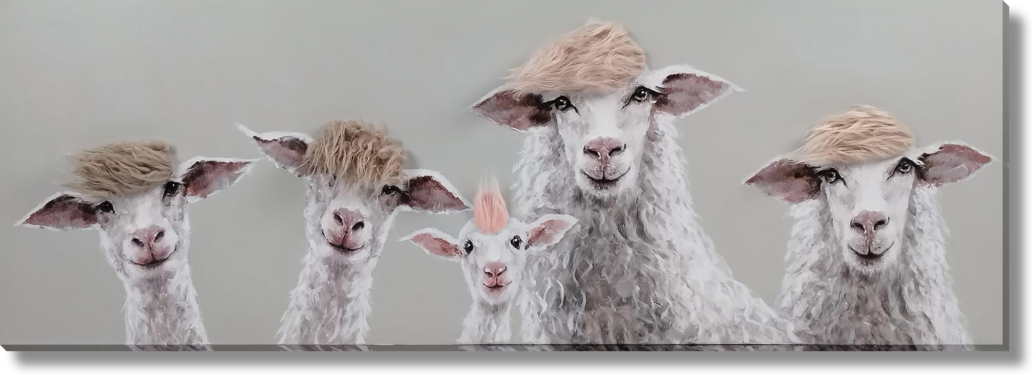 ''Sheep Salon: Eccentric Flock'' Hand-painted Canvas w/ Hair