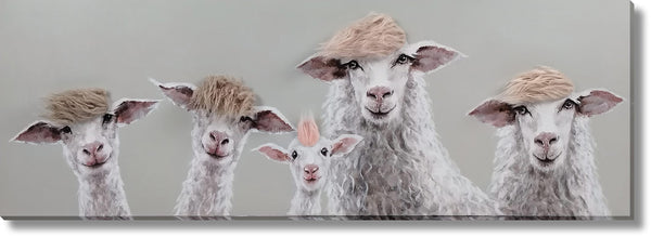 ''Sheep Salon: Eccentric Flock'' Hand-painted Canvas w/ Hair