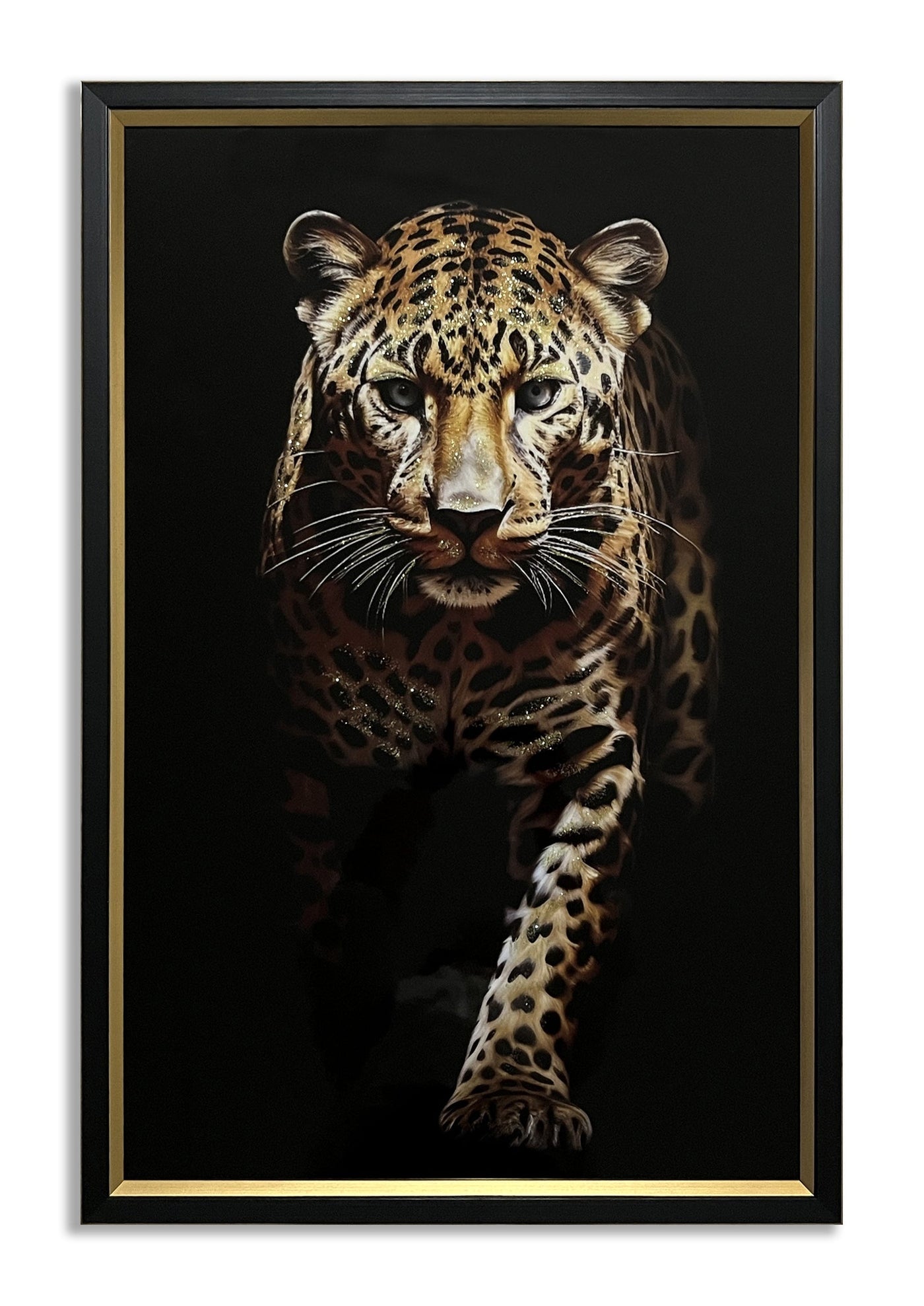 ''Leopard Walking'' Gloss Canvas in Double Frame