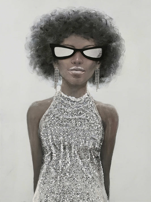 ''Elegant Woman in Silver Attire'' Hand-painted 3D in Frame