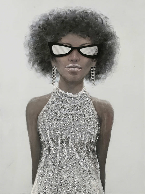 ''Elegant Woman in Silver Attire'' Hand-painted 3D in Frame