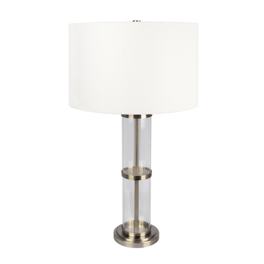 Echo Brushed Nickel Table Lamp with On/Off Switch Clear Glass Body  Metal Base