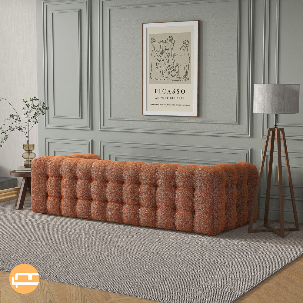 Eden Modern Tufted Chesterfield Orange Boucle Sofa