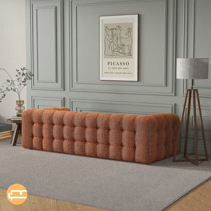 Eden Modern Tufted Chesterfield Orange Boucle Sofa