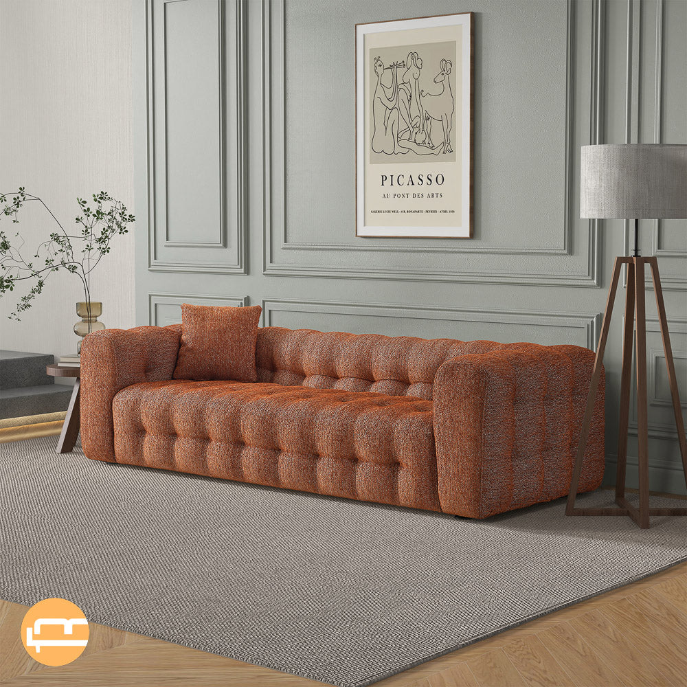 Eden Modern Tufted Chesterfield Orange Boucle Sofa