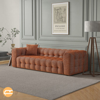 Eden Modern Tufted Chesterfield Orange Boucle Sofa