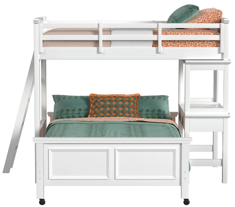 Hampton Kids Twin Over Full Loft Ladder & Desk with Speaker - White