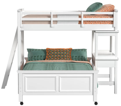 Hampton Kids Twin Over Full Loft Ladder & Desk with Speaker - White