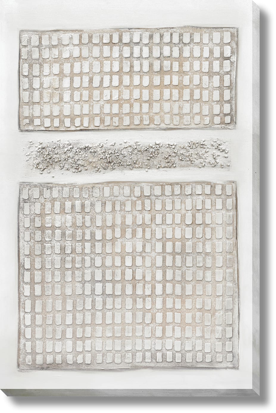 ''Ivory Gridded Texture'' Hand-painted Wrapped Canvas
