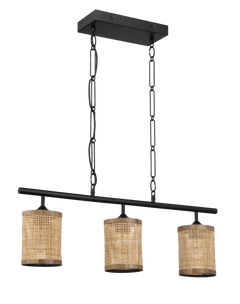 Elysian Three Lights Island With Natural Rattan Shade Farmhouse Chain Ceiling Lamp