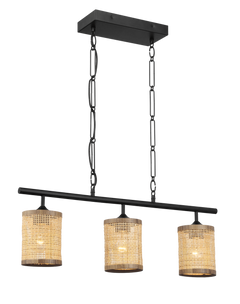 Elysian Three Lights Island With Natural Rattan Shade Farmhouse Chain Ceiling Lamp
