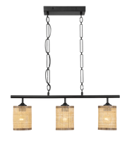 Elysian Three Lights Island With Natural Rattan Shade Farmhouse Chain Ceiling Lamp