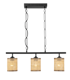Elysian Three Lights Island With Natural Rattan Shade Farmhouse Chain Ceiling Lamp