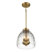 Ember Three Candle Lights Chain Pendant With Clear Glass - Satin Brass