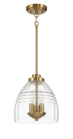Ember Three Candle Lights Chain Pendant With Clear Glass - Satin Brass