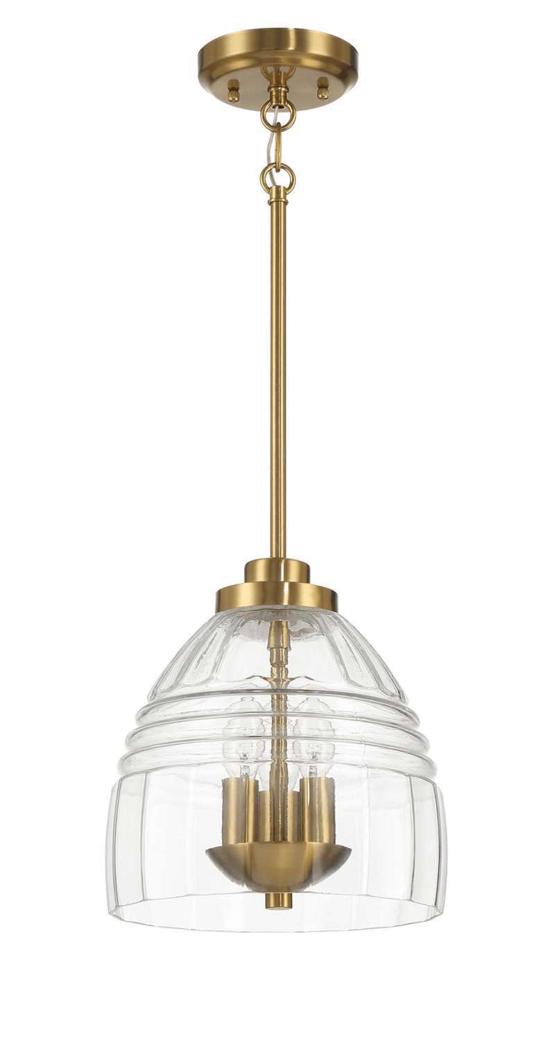 Ember Three Candle Lights Chain Pendant With Clear Glass - Satin Brass