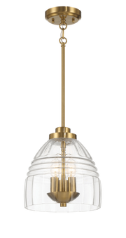 Ember Three Candle Lights Chain Pendant With Clear Glass - Satin Brass