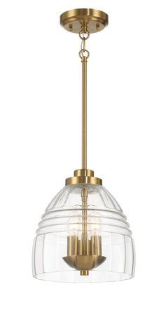 Ember Three Candle Lights Chain Pendant With Clear Glass - Satin Brass