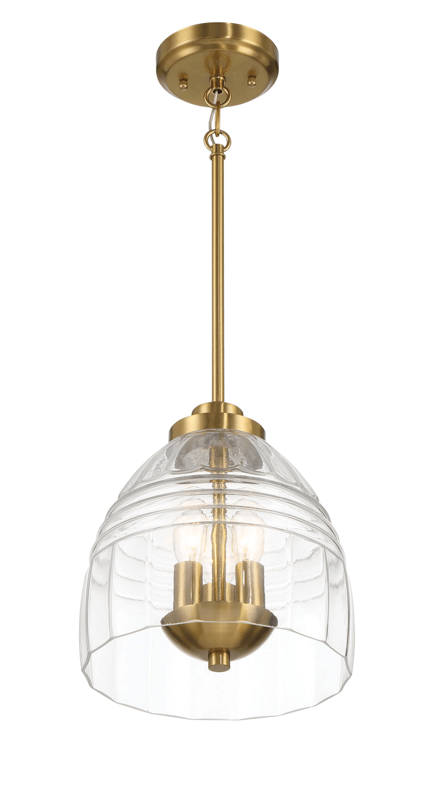 Ember Three Candle Lights Chain Pendant With Clear Glass - Satin Brass