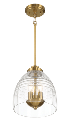 Ember Three Candle Lights Chain Pendant With Clear Glass - Satin Brass