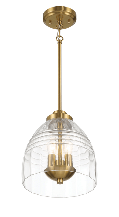 Ember Three Candle Lights Chain Pendant With Clear Glass - Satin Brass