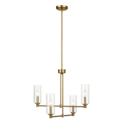 Enigma Four Lights Chandelier With Clear Ribbed Glass -Satin Brass