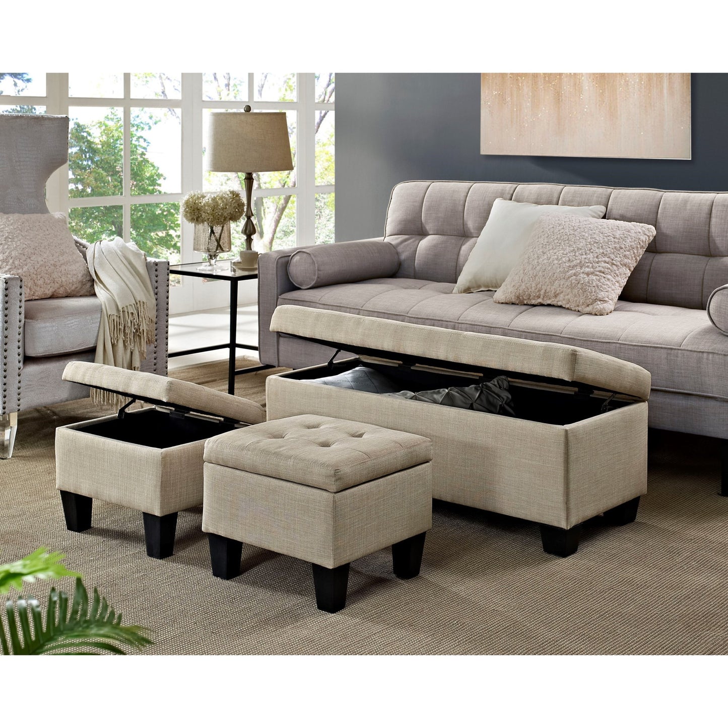 Ethan Storage Bench & Ottoman Set - Canales Furniture