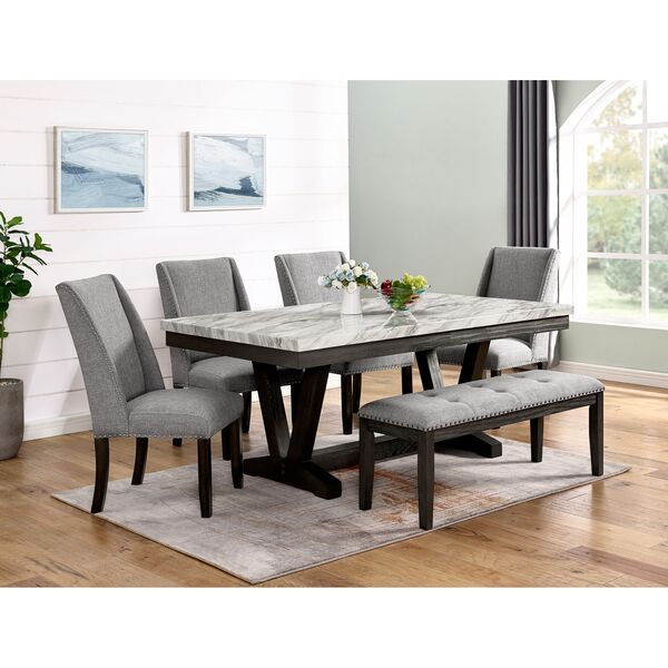 Everdeen Dining Table with White Faux Marble Top in Charcoal