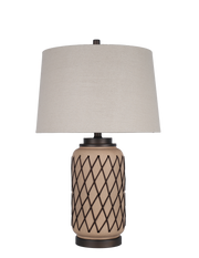 Diamond Weave Ceramic, PU Leather & Metal Table Lamp (Case Pack 2)