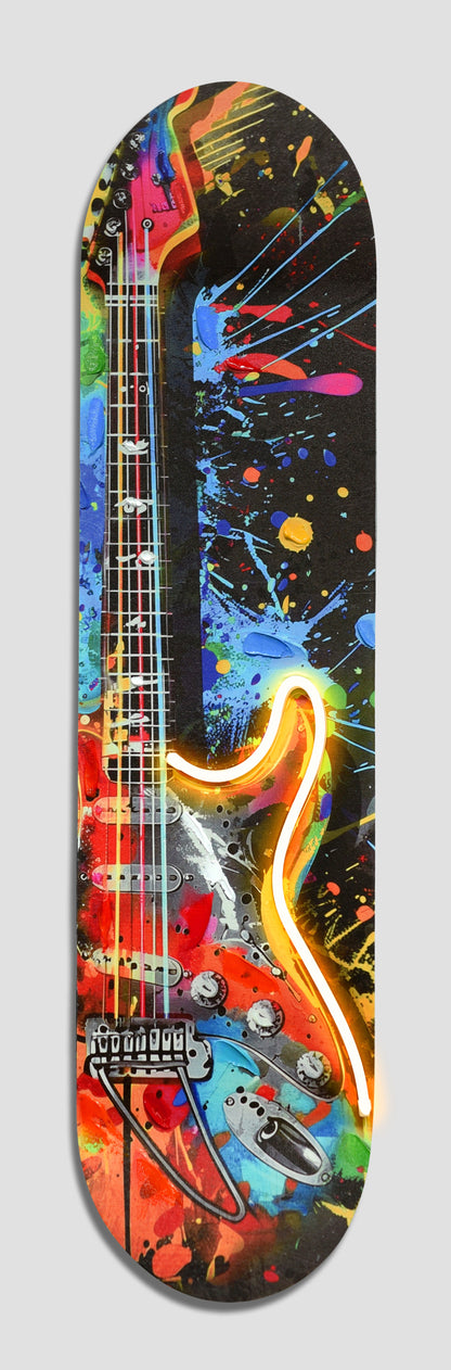 ''Neon Guitar Art on Skateboard'' LED Neon on Hand-painted Board