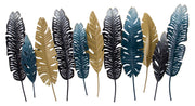 ''Blue and Gold Tropical Leaves'' Metal Wall Art