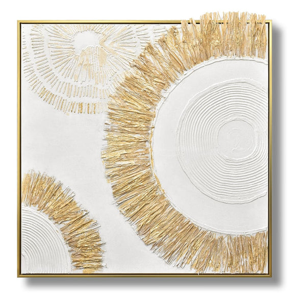 ''Golden Sunburst Luxe Texture'' Hand-painted 3D w/ Straw in Frame