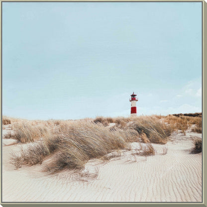 ''Serenity Beacon on Dune Sands'' Hand-painted Canvas in Frame