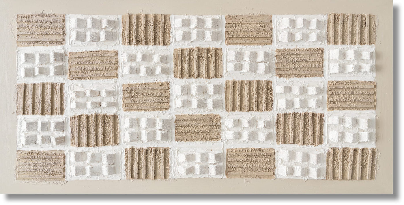 ''Beige Grid-Textured Modern Relief'' Hand-painted 3D Canvas