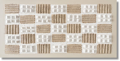 ''Beige Grid-Textured Modern Relief'' Hand-painted 3D Canvas