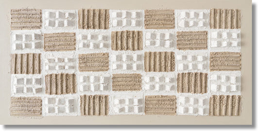 ''Beige Grid-Textured Modern Relief'' Hand-painted 3D Canvas