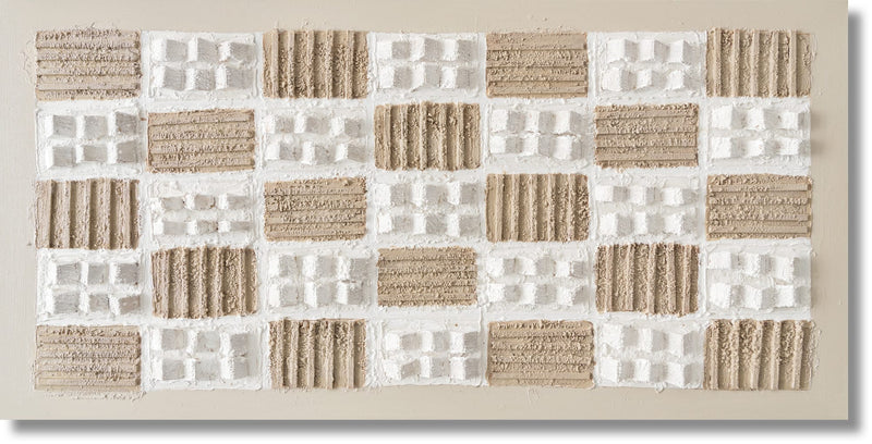 ''Beige Grid-Textured Modern Relief'' Hand-painted 3D Canvas