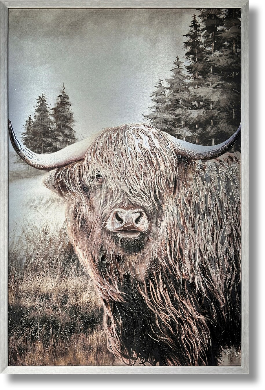 ''Highland Cow Art Print'' Brushed Aluminum in Frame