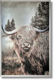 ''Highland Cow Art Print'' Brushed Aluminum in Frame