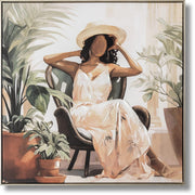 ''Serene Botanical Lounging'' Hand-painted Canvas in Frame