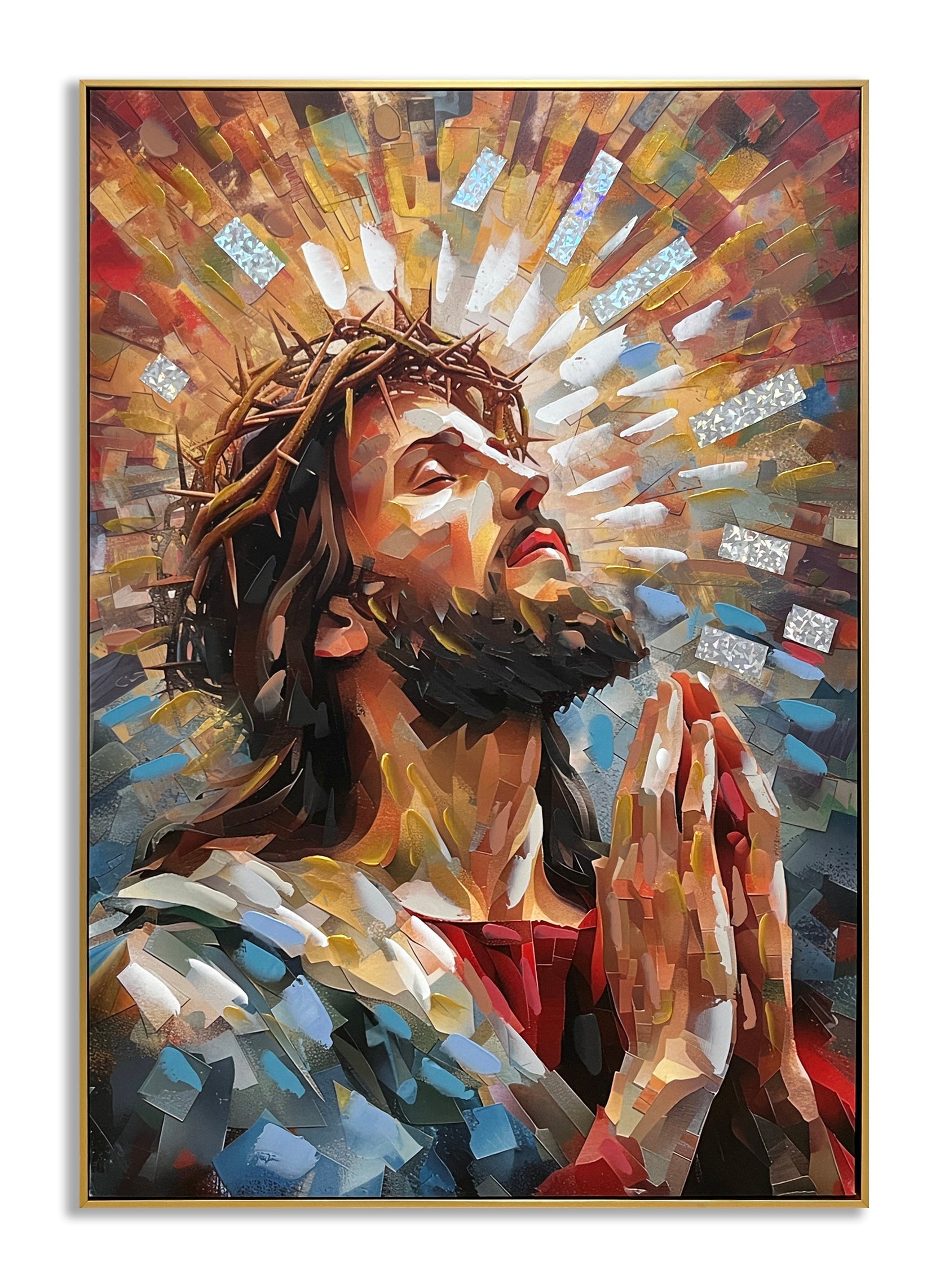 ''Jesus Facing Right'' Hand-painted Canvas in Frame