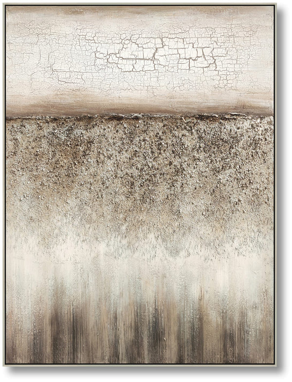 ''Cracked Earth Textured Serenity'' Hand-painted Canvas in Frame