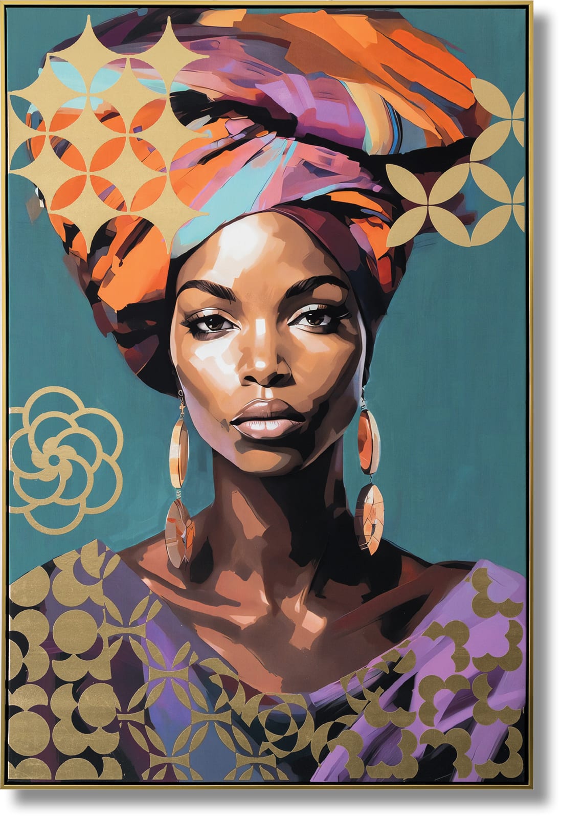 ''Radiant Elegance: Afrocentric Muse'' Hand-painted Canvas in Frame