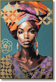 ''Radiant Elegance: Afrocentric Muse'' Hand-painted Canvas in Frame