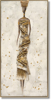 ''Textured Regal Muse'' Hand-painted 3D w/ Straw in Frame