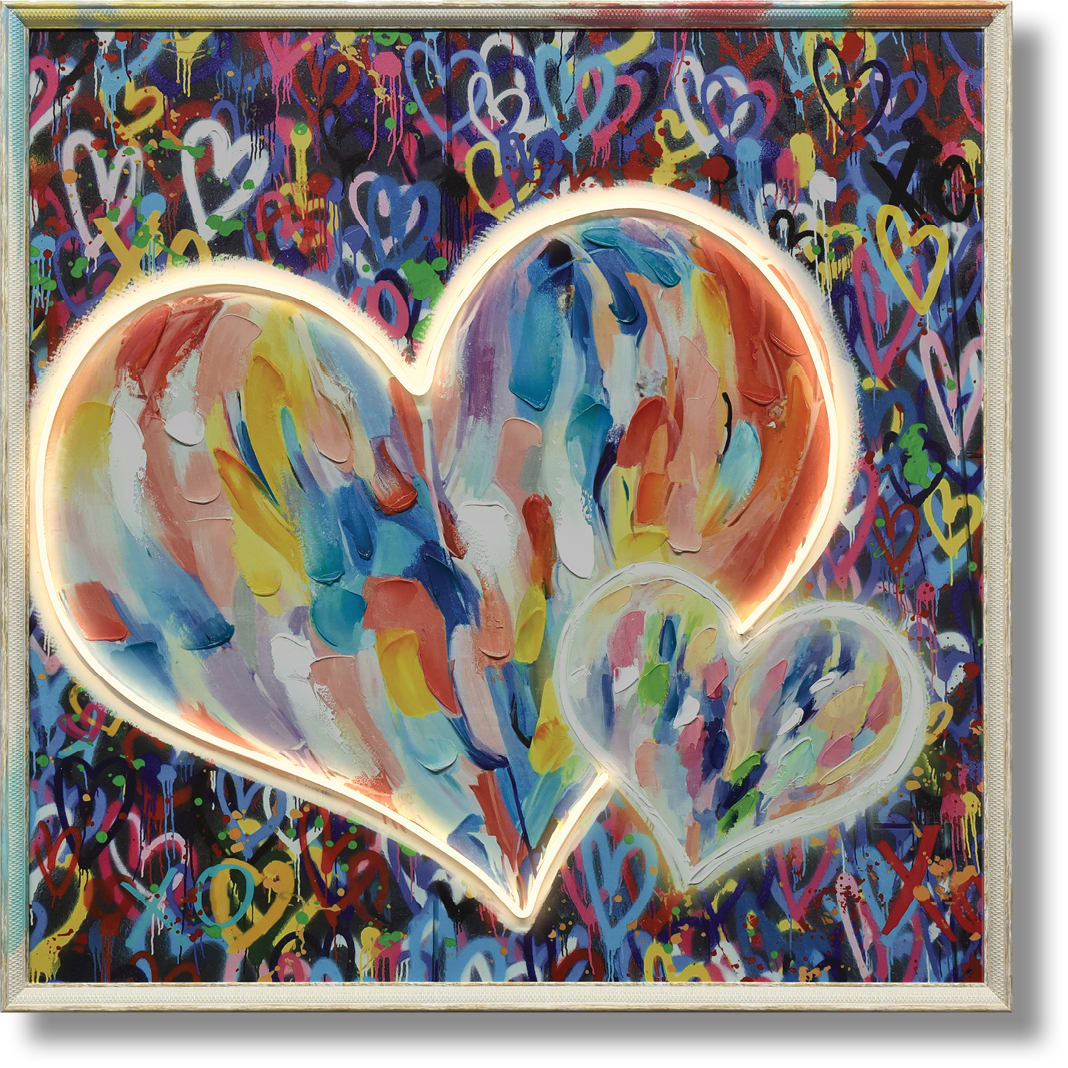 ''Multicolor Heart Art'' Hand-painted LED in Frame
