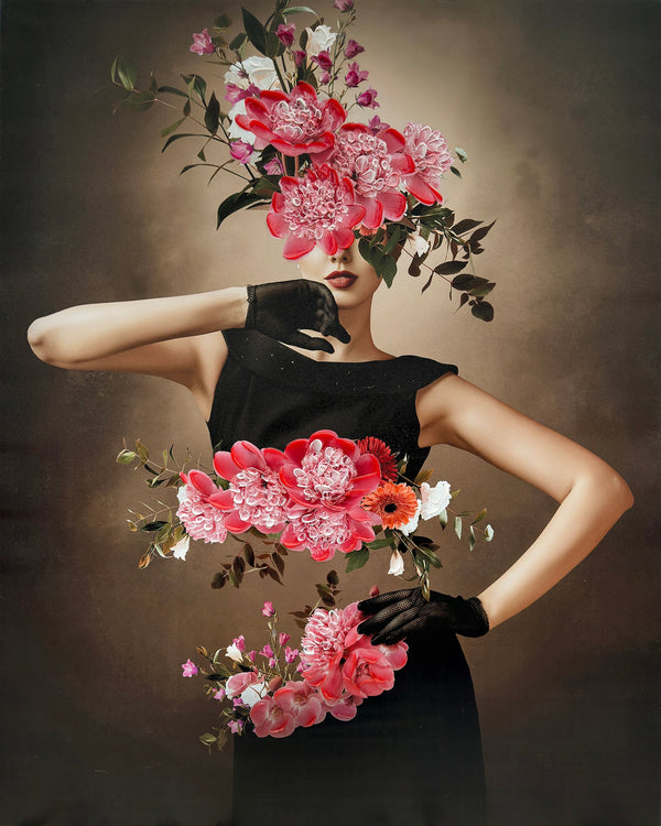 ''Enigmatic Blooming Elegance'' Hand-painted Wrapped Canvas