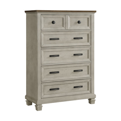 Farmington 5-Drawer Chest in Medium Brown and Washed Stone