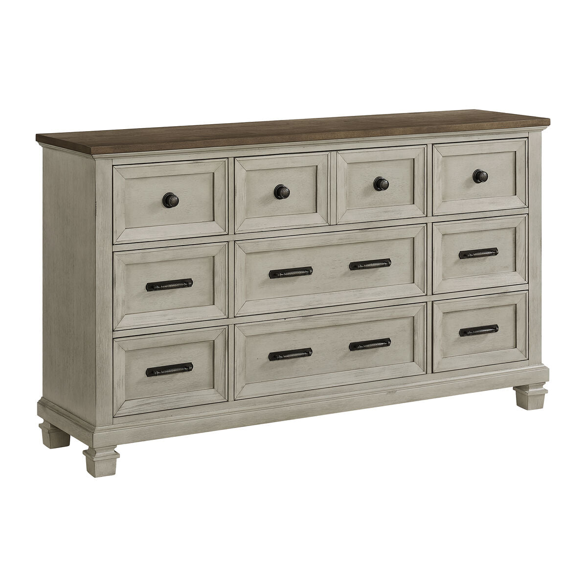 Farmington 9-Drawer Dresser in Medium Brown and Washed Stone